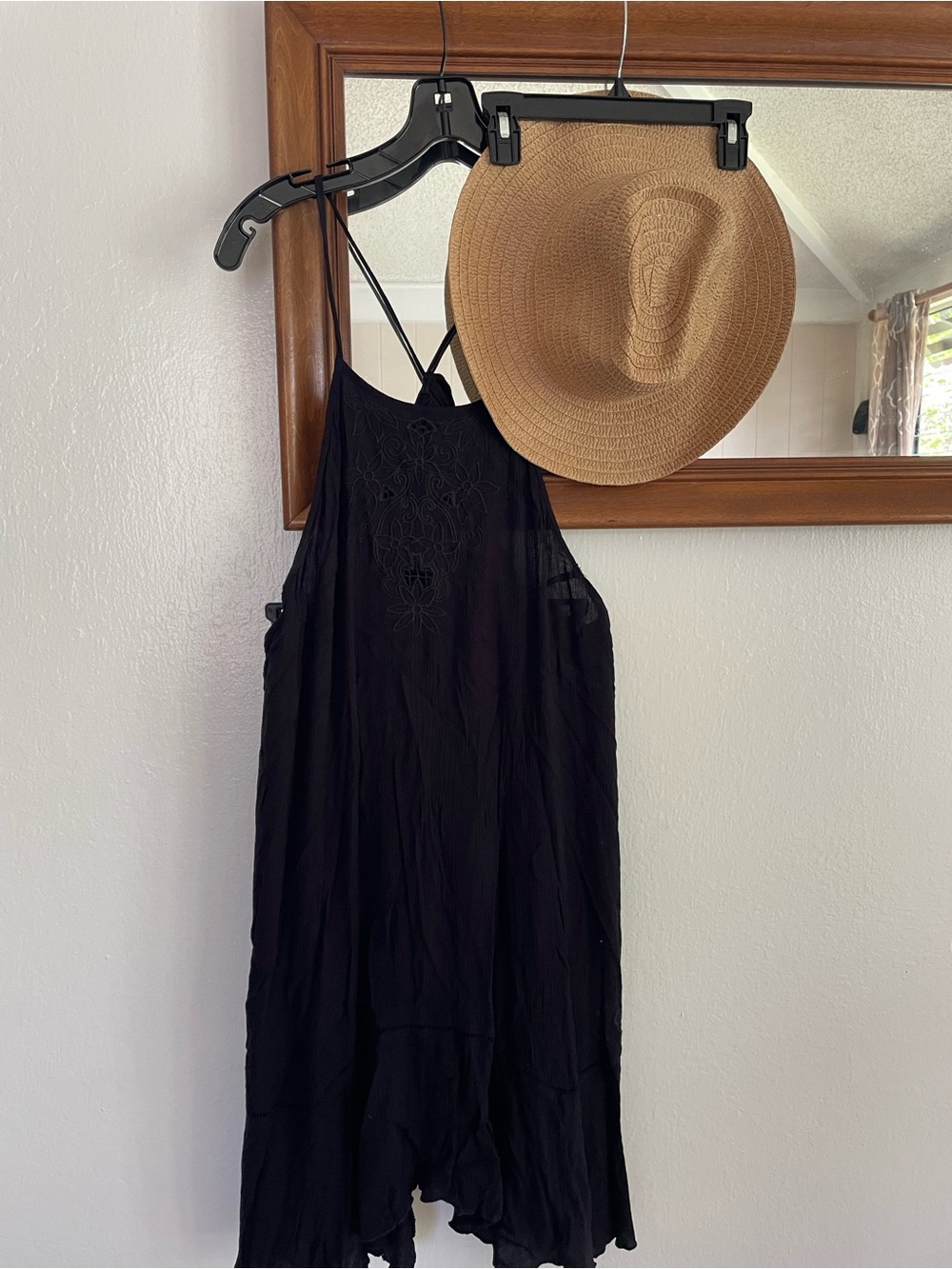 Free People Black Mini Dress with Embroidered Front